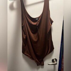Express Brown Sleeveless Tie Front Bodysuit